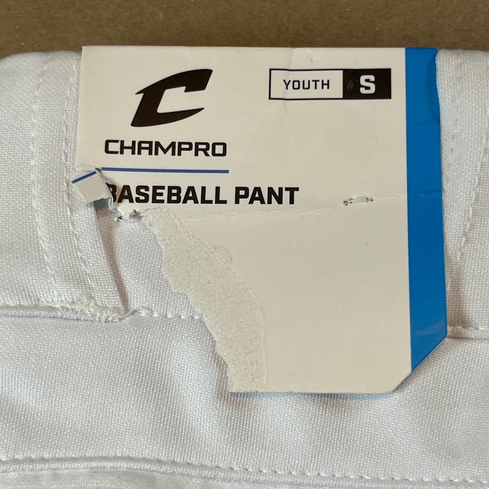 Champro Youth Small White Baseball Pants Navy Blue Piping Adjustable Hem NWT - Picture 7 of 11